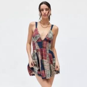 NWT BDG Bryn Plaid Patchwork Fit & Flare Mini Dress